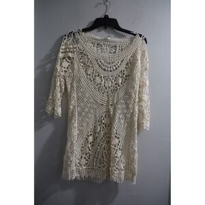 Breeze Ever Ivory Cotton Crochet Lace Tunic Top Mini Dress Womens Small
